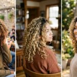 19 Golden Blonde Balayage on Curly Hair